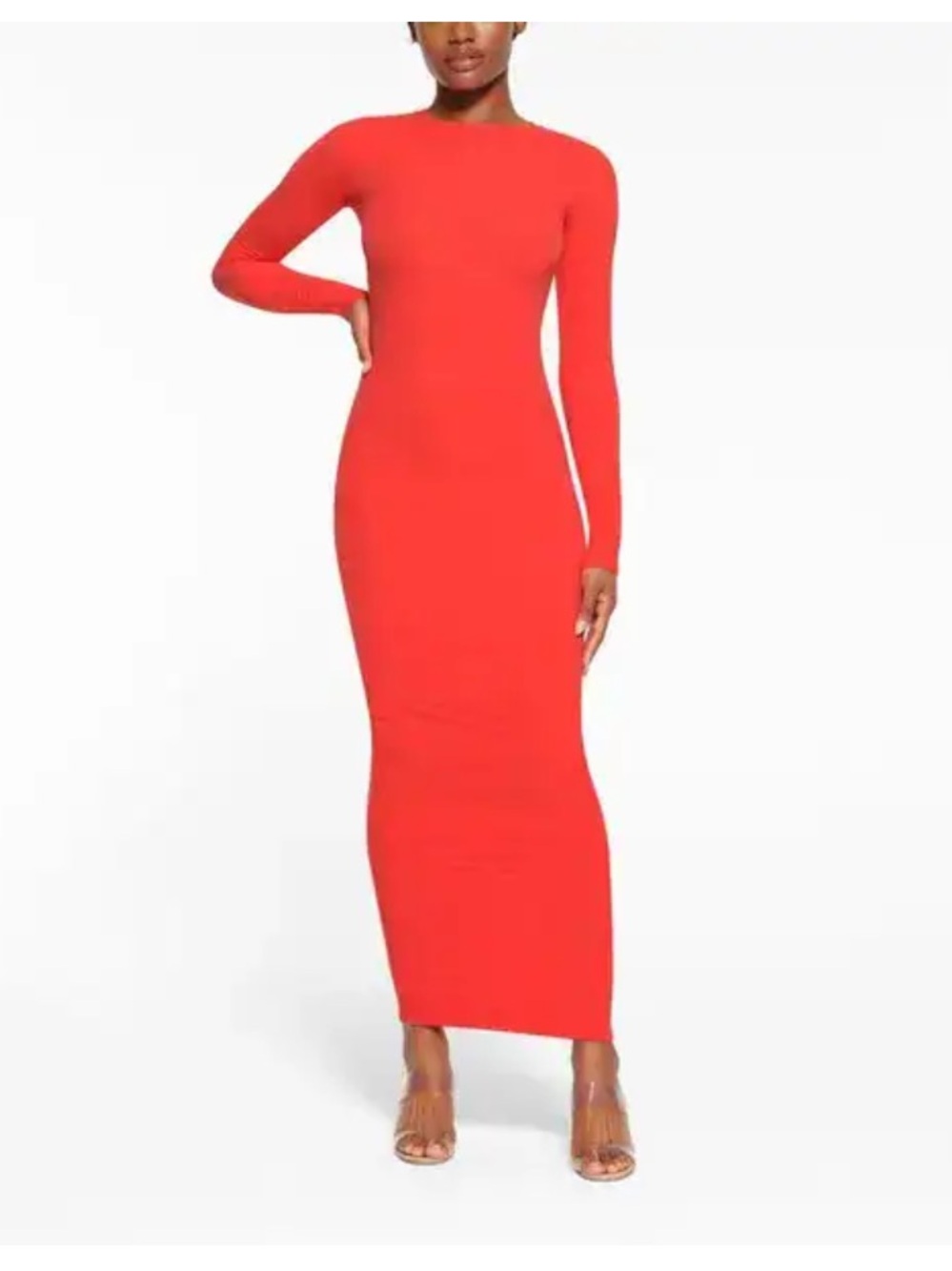NWT SKIMS Fits Everybody Long Sleeve Dress Poppy Orange Size Small